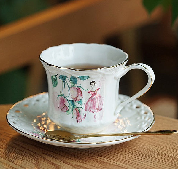 Elegant British Tea Cups, Beautiful Porcelain Tea Cup Saucer Set, Traditional English Tea Cup and Saucer, Unique Ceramic Coffee Cups-HomePaintingDecor