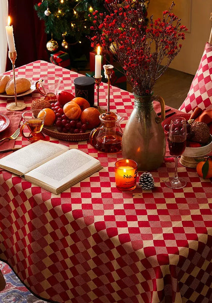 Modern Rectangle Tablecloth for Dining Room Table, Red Checked Table Cloth, Square Tablecloth for Round Table-HomePaintingDecor