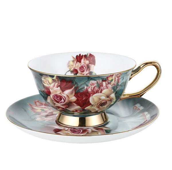Rose Royal Ceramic Cups, Elegant Flower Ceramic Coffee Cups, Afternoon Porcelain Tea Cup Saucer Set, 6.8 oz Tea Cup and Saucer in Gift Box-HomePaintingDecor