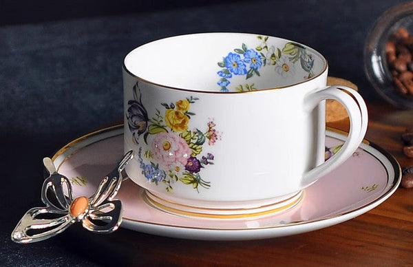 Beautiful Flower British Tea Cups, Creative Bone China Porcelain Tea Cup Set, Elegant Flower Ceramic Cups, Unique Royal Coffee Cup and Saucer-HomePaintingDecor