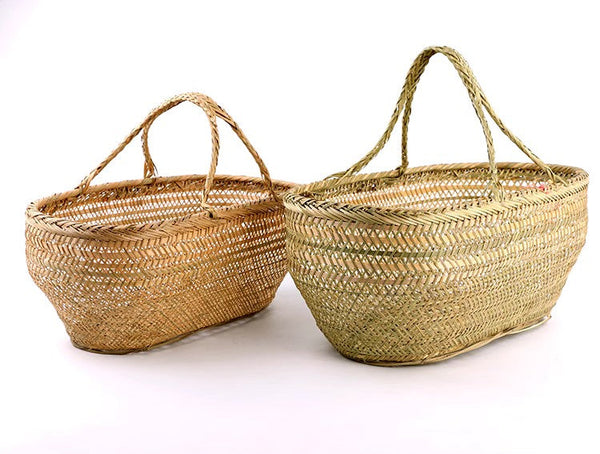 Picnic Food Basket with Handle, Large Natural Hand-woven Bamboo Basket, Lovely Bamboo Baskets for Vegetable, Natural Fruit Basket Kitchen Storage Baskets-HomePaintingDecor