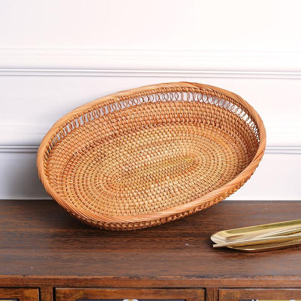 Rattan Storage Basket for Pantry, Round Storage Basket, Storage Baskets for Kitchen, Woven Storage Basket for Dining Room-HomePaintingDecor