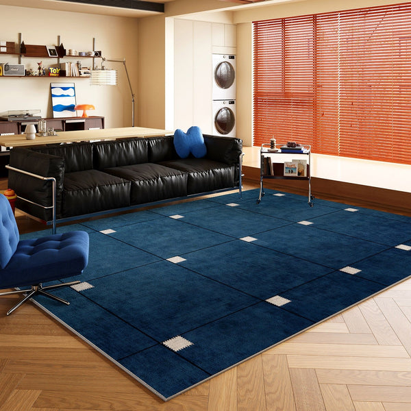 Mid Century Area Rugs, Contemporary Modern Living Room Rug Ideas, Blue Modern Rugs for Dining Room, Bedroom Modern Floor Carpet-HomePaintingDecor