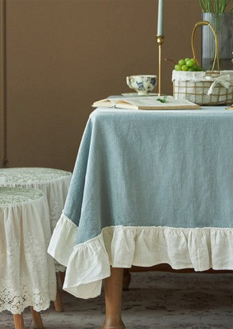 Extra Large Rectangle Tablecloth for Dining Room Table, Blue Modern Table Cloth, Ramie Tablecloth for Home Decoration, Square Tablecloth for Round Table-HomePaintingDecor