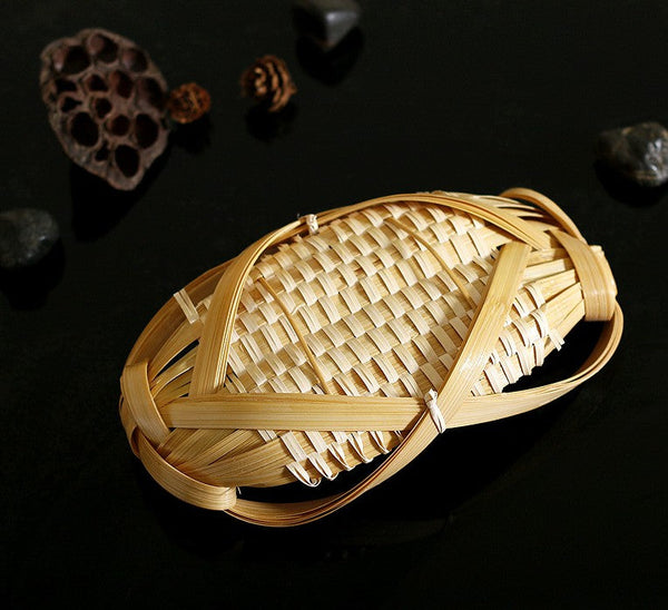 Natural Hand-woven Bamboo Basket, Lovely Cute Picnic Food Basket, Bamboo Basket for Food, Natural Fruit Basket Kitchen Storage Baskets-HomePaintingDecor