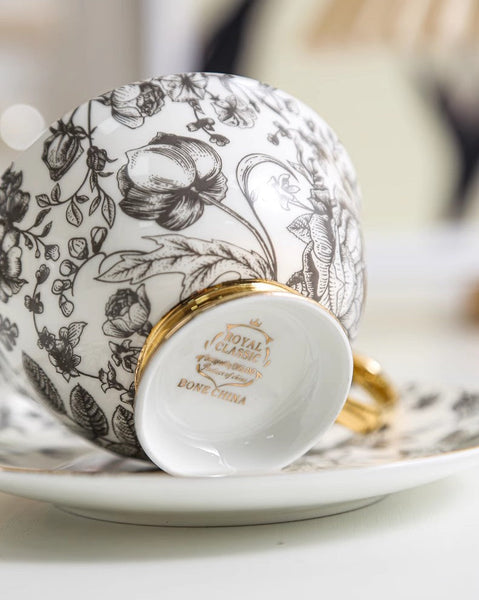 Elegant Flower Ceramic Cups, Unique Royal Coffee Cup and Saucer, Creative Bone China Porcelain Tea Cup Set, Beautiful British Tea Cups