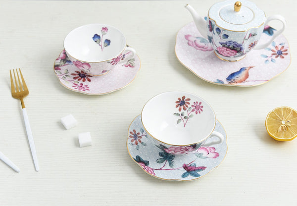 Elegant Ceramic Coffee Cups, Creative Porcelain Tea Cup Saucer Set, Unique Porcelain Cup and Saucer, Beautiful British Flower Tea Cups-HomePaintingDecor