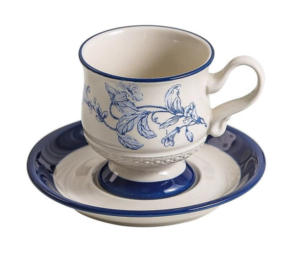 Creative Blue Coffee Cup and Saucer, Elegant Ceramic Cups for Afternoon Tea, Creative Porcelain Tea Cup Set, Beautiful British Tea Cups