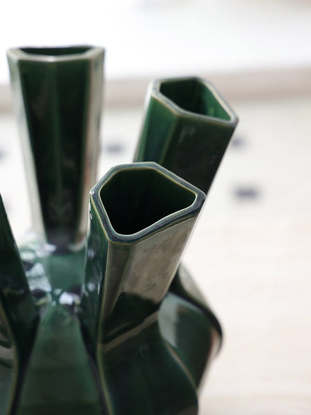 Unique Handmade Modern Flower Vase, Centerpiece Ceramic Bouquet Vases, Contemporary Vases on Dining Table, Green Porcelain Vases for Modern Home Decor-HomePaintingDecor