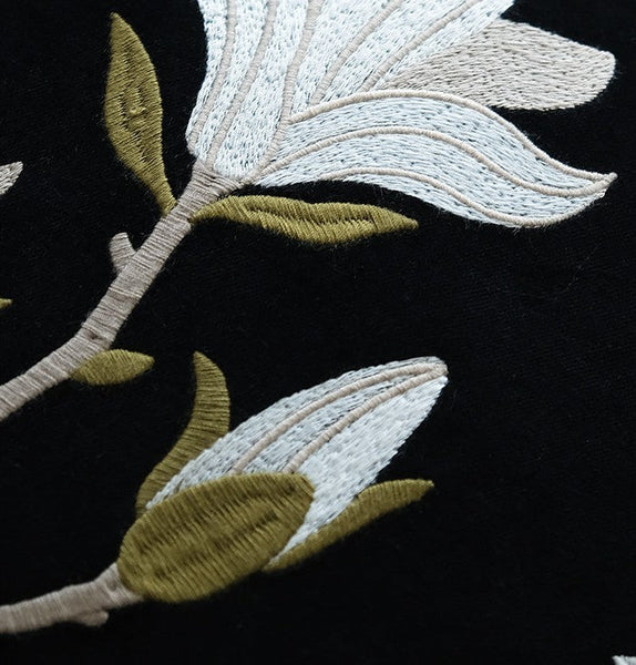 Magnolia Embroidered Cushion, Decorative Pillow Arrangement Ideas for Couch, Large Decorative Pillows for Couch, Modern Throw Pillows for Bedroom, Living Room Decorative Pillows-HomePaintingDecor