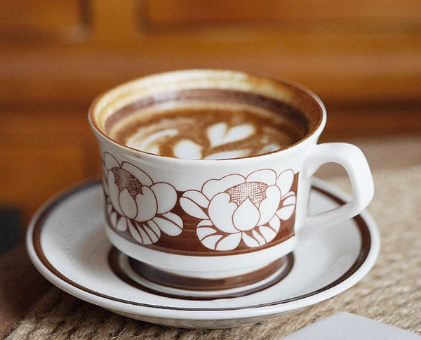 Elegant Ceramic Coffee Cups, Flower Porcelain Tea Cup Saucer Set, Beautiful British Tea Cups, Traditional English Tea Cup and Saucer-HomePaintingDecor