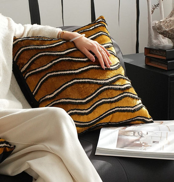 Golden Contemporary Pillows, Abstract Decorative Throw Pillows, Square Modern Throw Pillows for Couch, Large Simple Throw Pillow for Interior Design-HomePaintingDecor