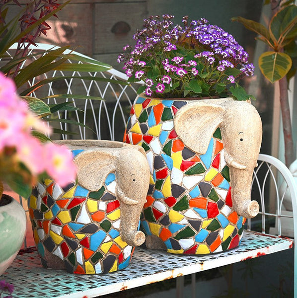 Unique Animal Statue for Garden Ornaments, Large Elephant Flowerpot, Modern Animal Flower Pot, Resin Statue for Garden, Villa Outdoor Decor Gardening Ideas-HomePaintingDecor