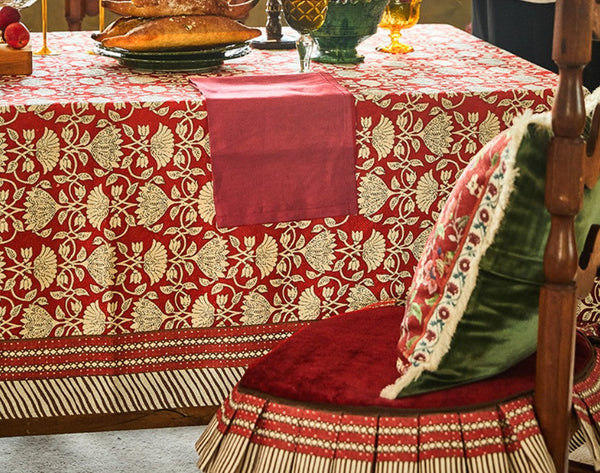 Extra Large Modern Rectangle Tablecloth for Round Table, Red Flower Pattern Table Covers for Dining Table, Red Table Cloth for Oval Table-HomePaintingDecor