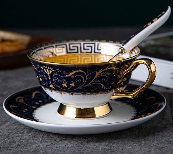 Unique Blue Tea Cup and Saucer in Gift Box, Blue Porcelain Tea Cup Saucer Set, Royal Ceramic Cups, Elegant Ceramic Coffee Cups-HomePaintingDecor
