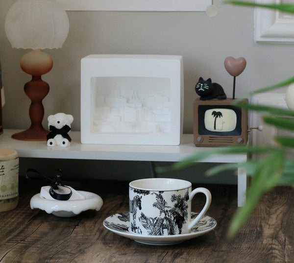 Royal Ceramic Cups, Elegant Ceramic Coffee Cups, 6.8 oz Tea Cup and Saucer in Gift Box, Zebra Jungle Porcelain Tea Cup Saucer Set-HomePaintingDecor