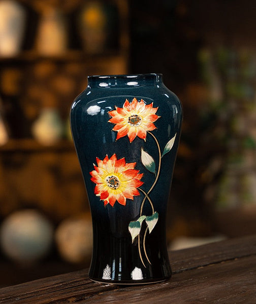 Ceramic Bouquet Vases, Sunflower Vases on Table, Porcelain Flower Vases, Dining Table Centerpiece, Handmade Water Holding Flower Vase-HomePaintingDecor