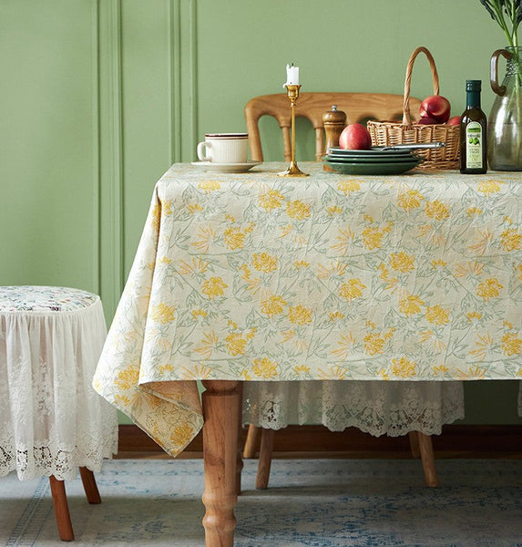 Natural Spring Farmhouse Table Cloth, Large Modern Rectangle Tablecloth for Dining Room Table, Square Tablecloth for Round Table, Flower Pattern Tablecloth-HomePaintingDecor