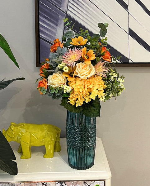 Large Bunch of Autumn Flowers Arrangement Interior Design, Modern Artificial Floral Arrangement for Bedroom, Beautiful Faux Silk Floral Bouquet Table Centerpiece-HomePaintingDecor