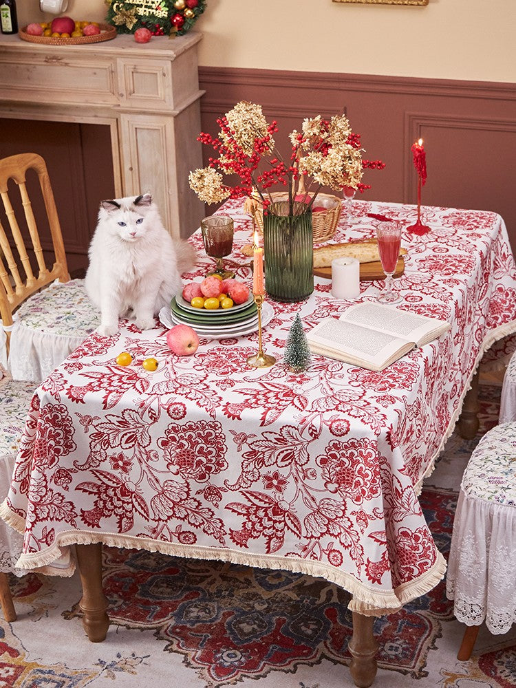 Flower Pattern Tablecloth for Holiday Decoration, Square Tablecloth for Round Table, Large Cotton Rectangle Tablecloth for Home Decoration, Farmhouse Table Cloth Dining Room Table-HomePaintingDecor