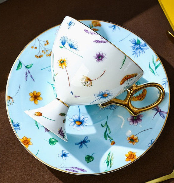 Elegant British Ceramic Coffee Cup with Sucer, Unique Tea Cup and Saucer Set in Gift Box, Floral Porcelain Tea Cup and Sucer Set, Flower Ceramic Tea Cup and Saucer-HomePaintingDecor
