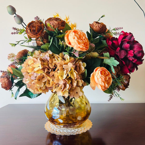 Peony Faux Silk Floral Bouquet Table Centerpiece, Large Bunch of Autumn Flowers Arrangement Interior Design, Modern Artificial Floral Arrangement for Bedroom-HomePaintingDecor
