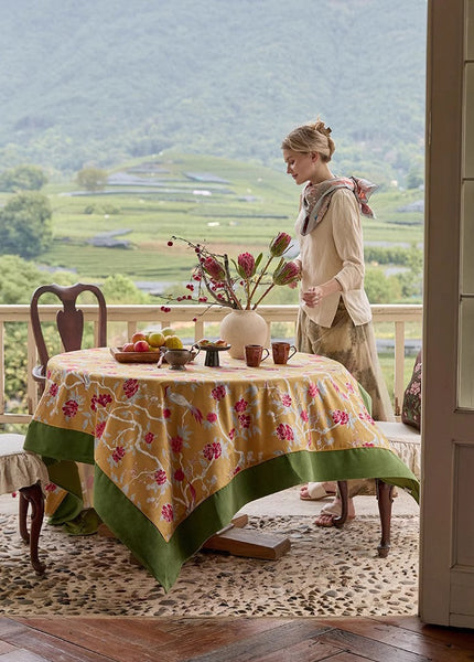 Farmhouse Table Cloth, Dining Room Flower Table Cloths, Large Square Tablecloth for Round Table, Extra Large Rectangular Table Covers for Kitchen-HomePaintingDecor