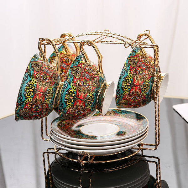 Royal Bone China Porcelain Tea Cup Set, Elegant British Ceramic Coffee Cups, Unique British Tea Cup and Saucer in Gift Box-HomePaintingDecor