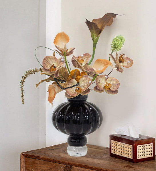 Black Glaze Vase, Contemporary Vases for Modern Home Decor, Black Glass Bud Vases, Handmade Liuli Vases, Centerpiece Vases on Table-HomePaintingDecor