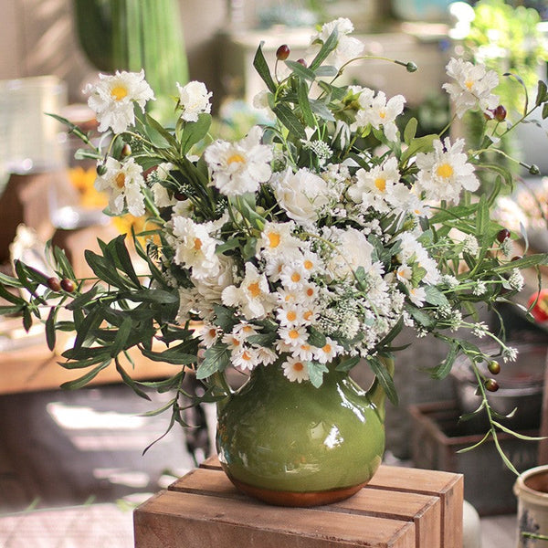 Real Touch Artificial Floral for Living Room, Large Bunch of Daisy and Rose Branch, Beautiful Spring Flower Arrangement for Home Decoration, Table Centerpiece-HomePaintingDecor
