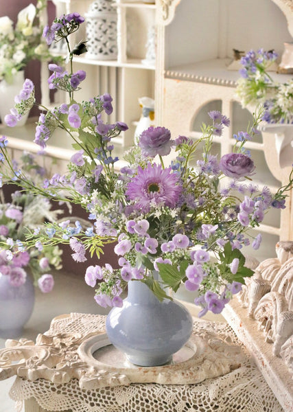Artificial Floral for Living Room, Large Bunch of Purple Romantic Flowers for Bedroom, Beautiful Spring Flower Arrangement for Interior Design, Table Centerpiece-HomePaintingDecor