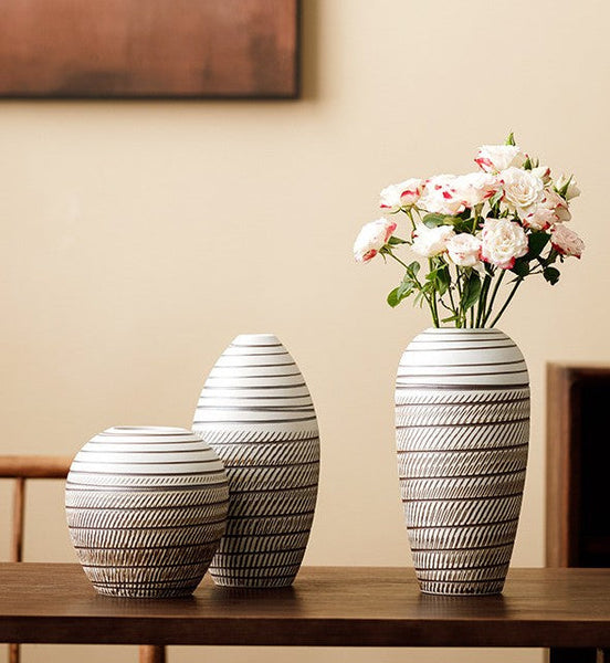 Centerpiece on Dining Table, Large Flower Vase on Table, Modern Bouquet Flower Vases, Handmade Pottery Flower Vases Urn, Water Holding Flower Vases-HomePaintingDecor