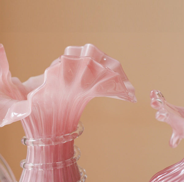 Centerpiece Contemporary Vases on Table, Pink Decorative Glass Vase, Mid Century Glass Vases, Handmade Modern Vases for Bedroom, Modern Glass Vase for Flowers