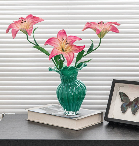 Unique Handmade Liuli Vases, Color Glaze Vase, Contemporary Vases for Modern Home Decor, Green Glass Bud Vases, Centerpiece Vases on Table-HomePaintingDecor