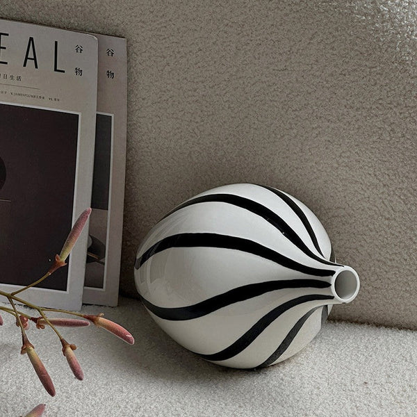 Porcelain Flower Vases, Modern Flower Vases on Table, Water Holding Flower Vases, Black and White Striped Ceramic Vase-HomePaintingDecor