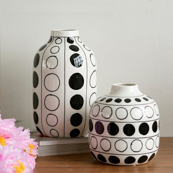 Small Flower Vases on Table, Ceramic Bud Vases, Black and White Polka Dot Flower Vase, Modern Porcelain Flower Vases, Handmade Water Holding Flower Vases-HomePaintingDecor
