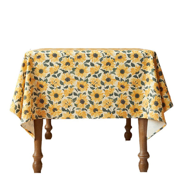 Modern Rectangle Tablecloth for Dining Room Table, Yellow Sunflower Pattern Farmhouse Table Cloth, Square Tablecloth for Round Table-HomePaintingDecor