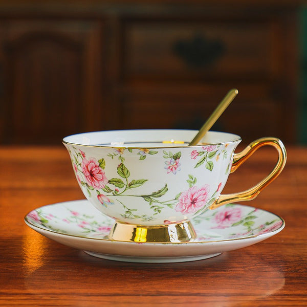 Elegant British Ceramic Coffee Cup with Saucer, Floral British Tea Cup and Saucer in Gift Box, Porcelain Tea Cup and Saucer Set-HomePaintingDecor