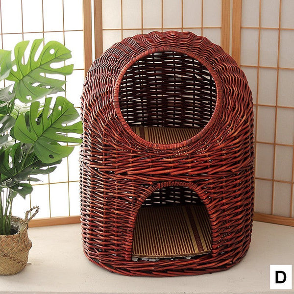 Large Cat House Basket with Washable Cushion for Indoor Cats and Dogs, Double-Layer Cat Bed-HomePaintingDecor