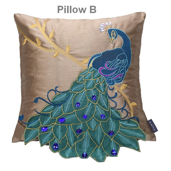 Beautiful Decorative Throw Pillows, Embroider Peacock Cotton and linen Pillow Cover, Decorative Sofa Pillows, Decorative Pillows for Couch-HomePaintingDecor