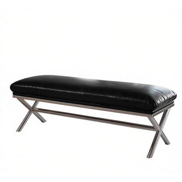 Modern Shoe Changing Ottoman, Mid-Century Hall Bench, Luxury Genuine Leather Entry Bench, Upholstered Shoe Bench, Contemporay Bedroom Bench, Narrow Entryway Bench-HomePaintingDecor