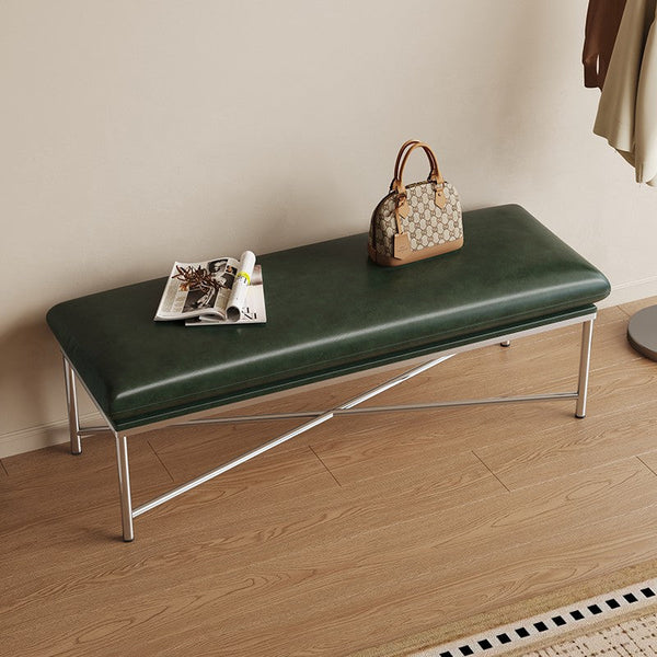 Mid-Century Hall Bench, Contemporay Bedroom Bench, Luxury Genuine Leather Entry Bench, Upholstered Shoe Bench, Narrow Entryway Bench, Modern Shoe Changing Ottoman-HomePaintingDecor