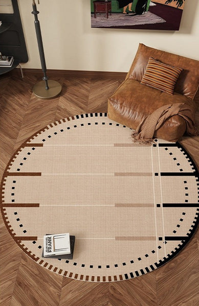 Geometric Round Rugs for Dining Room, Contemporary Modern Rugs, Mid Century Modern Rugs under Chairs, Bedroom Circular Modern Rugs-HomePaintingDecor