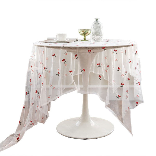 Extra Large Rectangular Tablecloth for Oval Table, Rectangular Table Covers for Coffee Table, Cherry Lace Tablecloths, Lace Embroidered Table Covers-HomePaintingDecor
