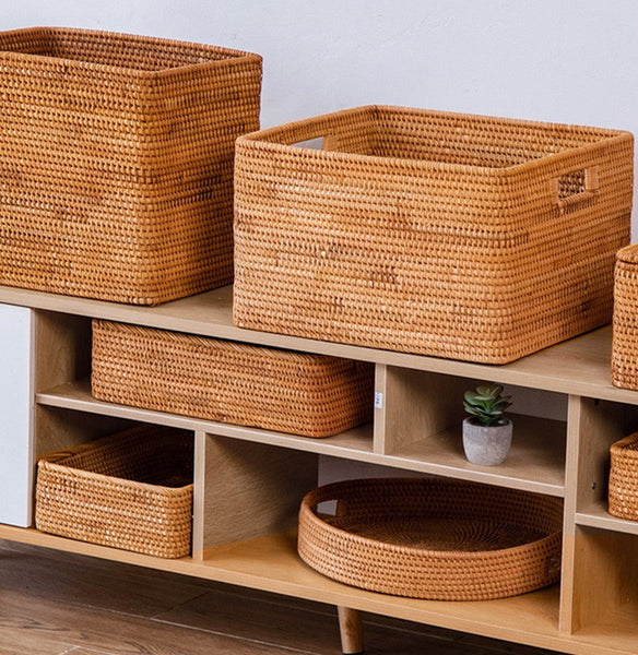 Rectangular Storage Basket for Shelves, Rattan Storage Basket for Kitchen, Storage Baskets for Bathroom, Woven Storage Baskets for Clothes-HomePaintingDecor
