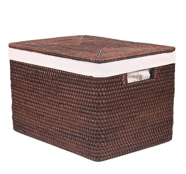 Storage Baskets for Bathroom, Rectangular Storage Baskets, Storage Basket with Lid, Storage Baskets for Clothes, Large Brown Rattan Storage Baskets-HomePaintingDecor