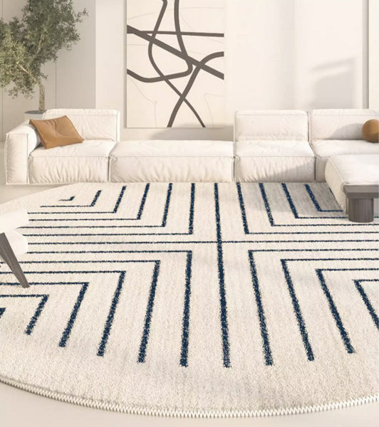 Geometric Modern Rug Ideas for Living Room, Thick Round Rugs for Dining Room, Abstract Contemporary Round Rugs for Bedroom-HomePaintingDecor