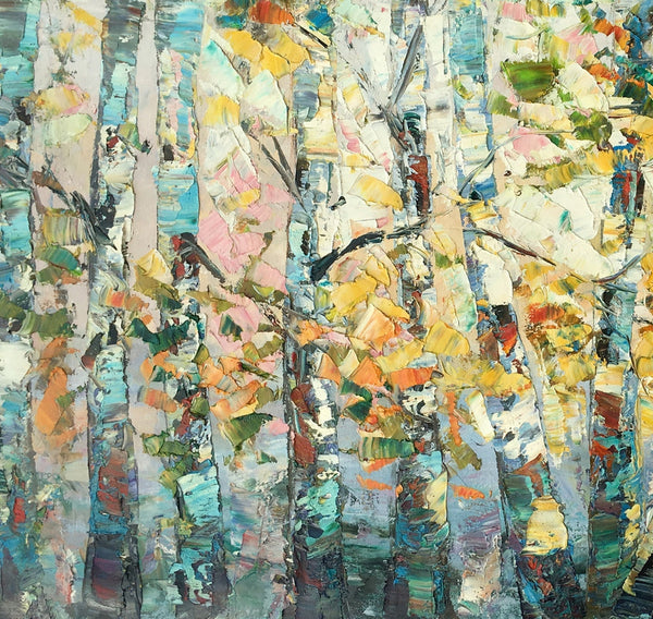 Canvas Art, Autumn Birch Tree Painting, Abstract Landscape Painting, Abstract Art Painting, Custom Canvas Painting-HomePaintingDecor