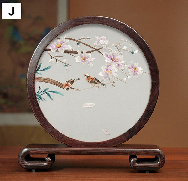 Silk Embroidered Ornament, Traditional Chinese Suzhou Flower and Birds Embroidery Ornaments, Exclusive Business Presents, Creative Birthday Gift, Premium Souvenir-HomePaintingDecor