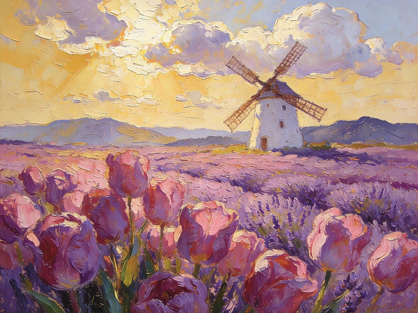 Purple Tulips of Provence, Heavy Texture Paintings, Original Oil Paintings, Small Landscape Paintings, Small Oil Paintings on Canvas, Small Canvas Paintings, Hand Painted Canvas Art-HomePaintingDecor